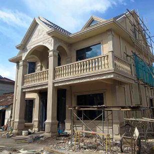 洛阳 黄金麻花岗岩石材私人别墅雕花门楼柱阳台栏杆