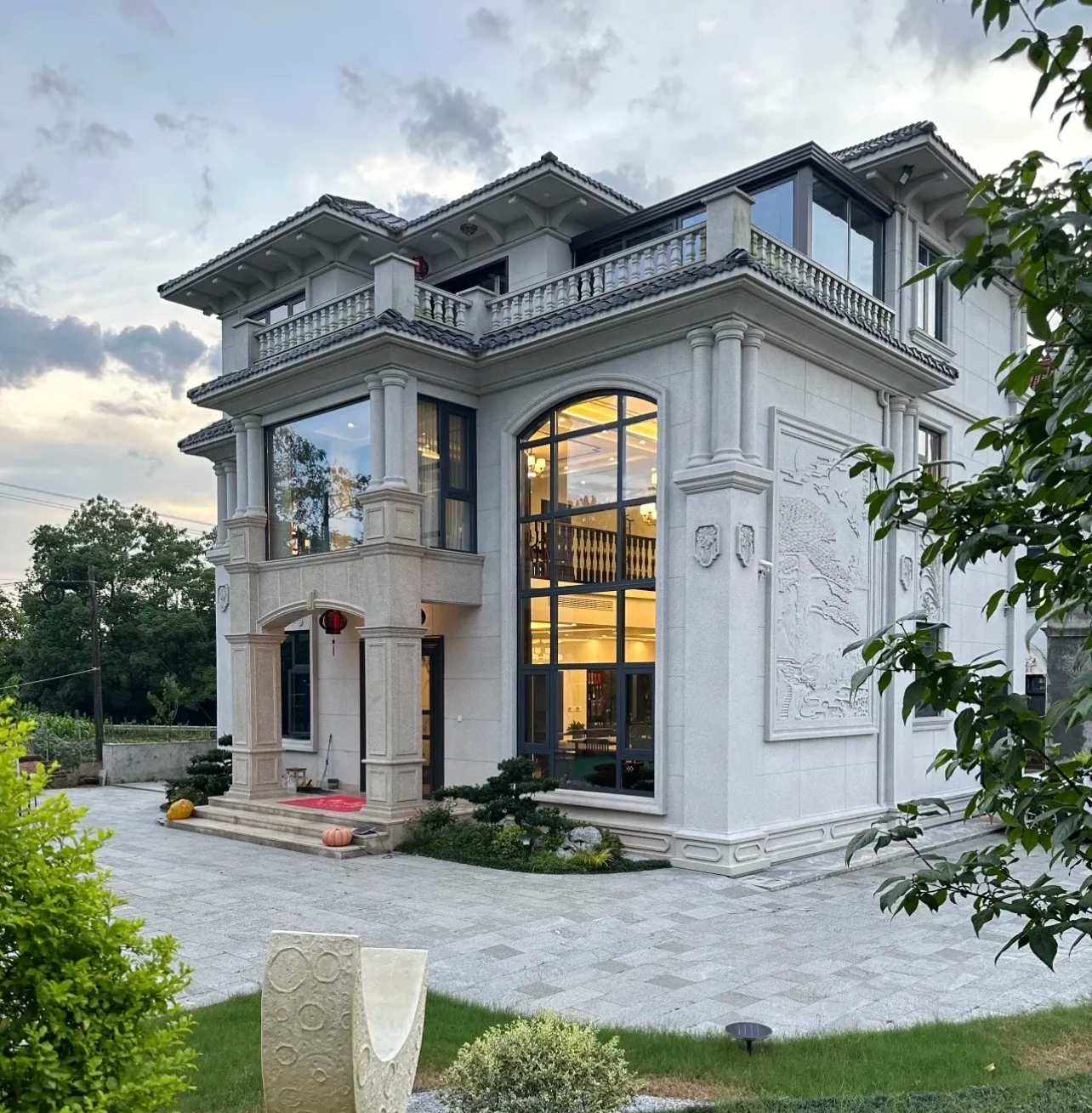 洛阳 白麻花岗岩私人别墅干挂石材豪华定制