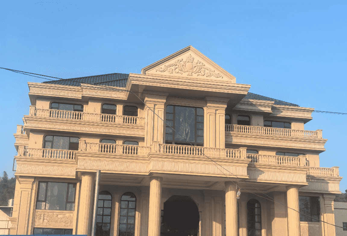 洛阳黄金麻别墅外墙干挂石材效果示例