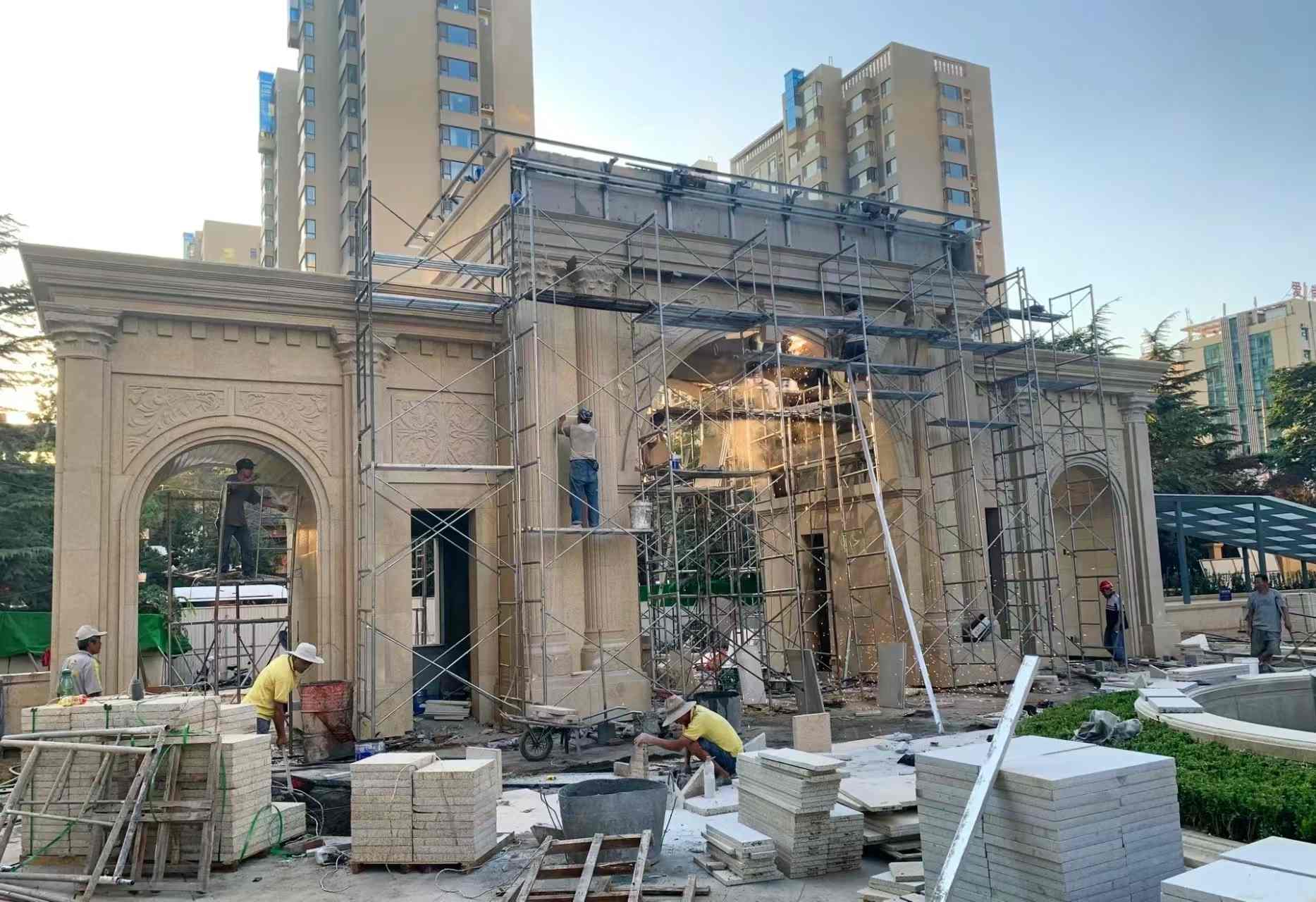 洛阳 黄金麻荔枝面花岗岩小区门楼外墙干挂