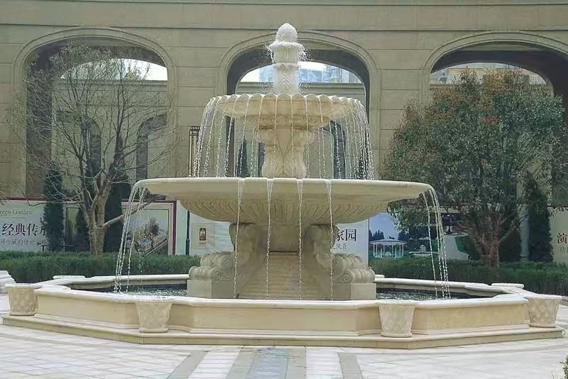 洛阳 黄金麻花岗岩异型加工——户外庭院石雕流水喷泉