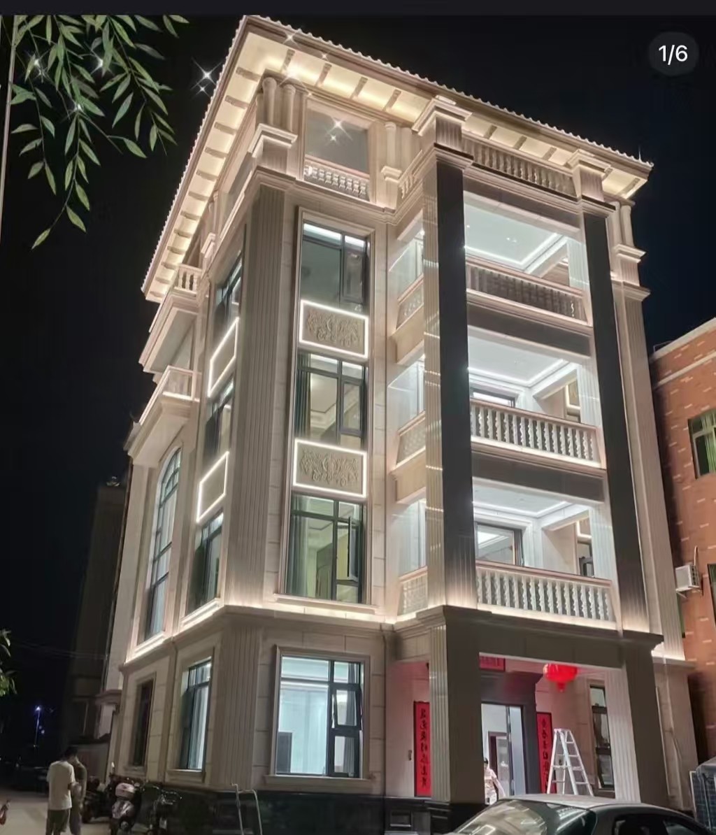 洛阳 芝麻白花岗岩别墅外墙夜间效果